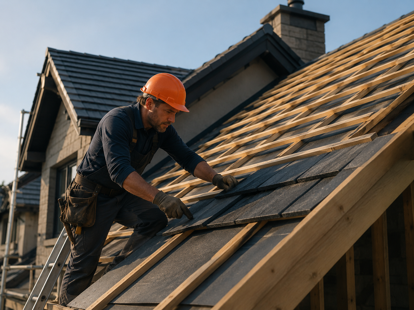 Roofer inspecting a leak point on an Adelaide residential roof