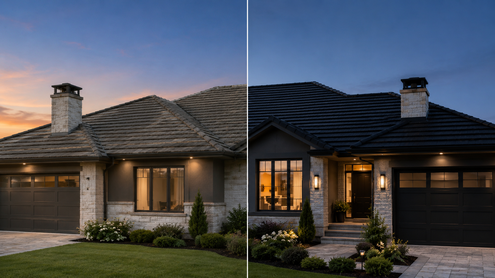 Before-and-after of a restored terracotta tile roof in Modbury, Adelaide
