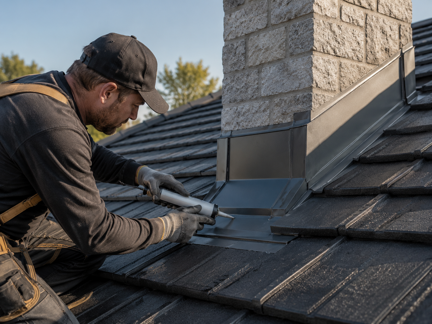 Close-up of replaced ridge capping and pointing on an Adelaide tile roof